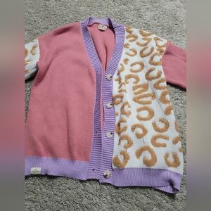 Simply Southern Cardigan Pink Leopard Colorblock Button Sweater Size L